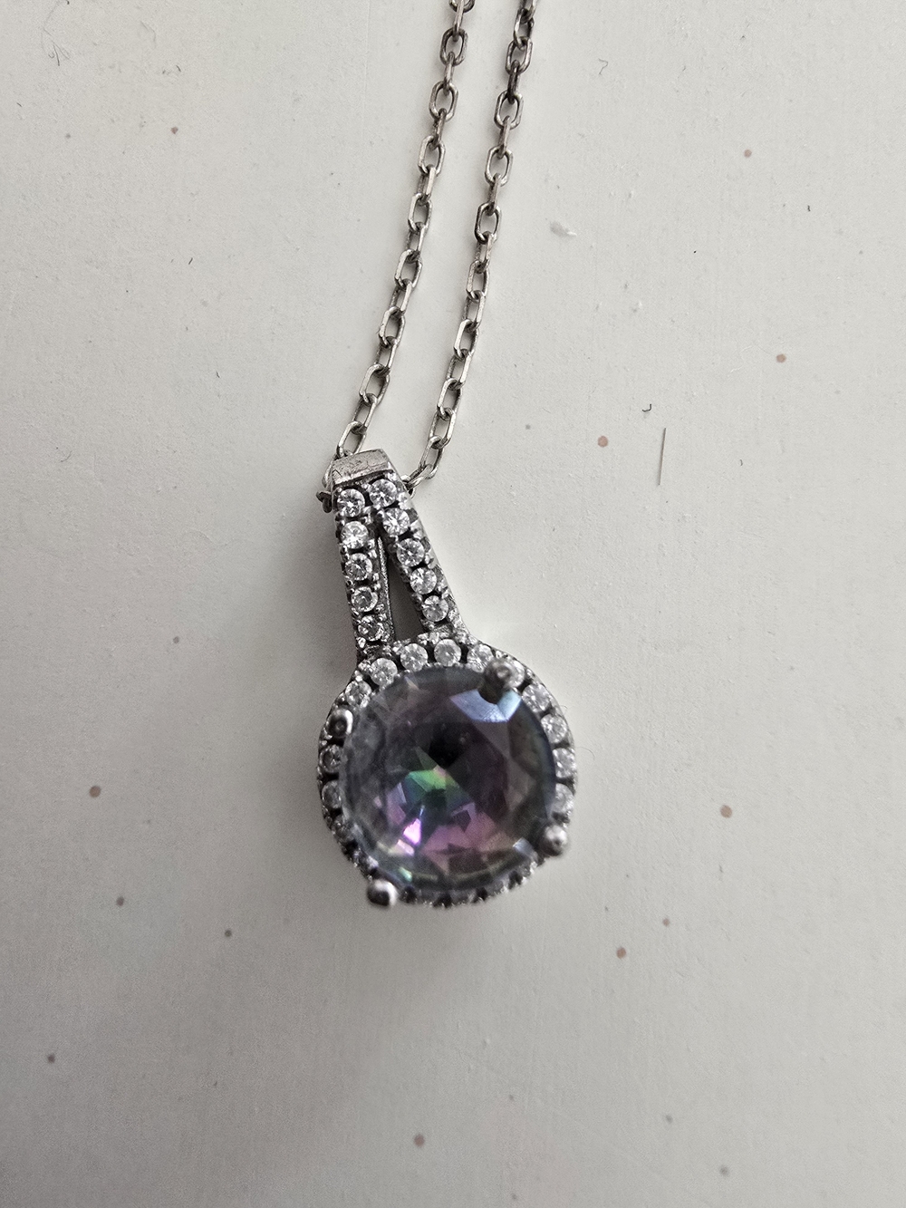 925 Sterling Silver Mystic Topaz Pendant Necklace - Sparkling Halo